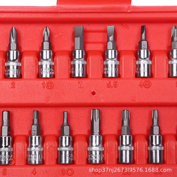 46pcs auto repair tool kit 1/4 inch socket set ratchet torque wrench electrical application convenient box case mechanic use