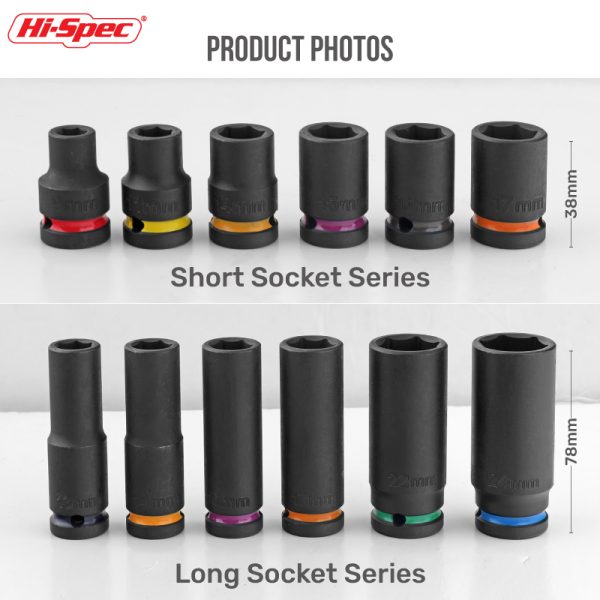 hi spec drive auto repair tool box set hand tools 1/2" inch color impact short long socket set for pneumatic wrenches oem odm