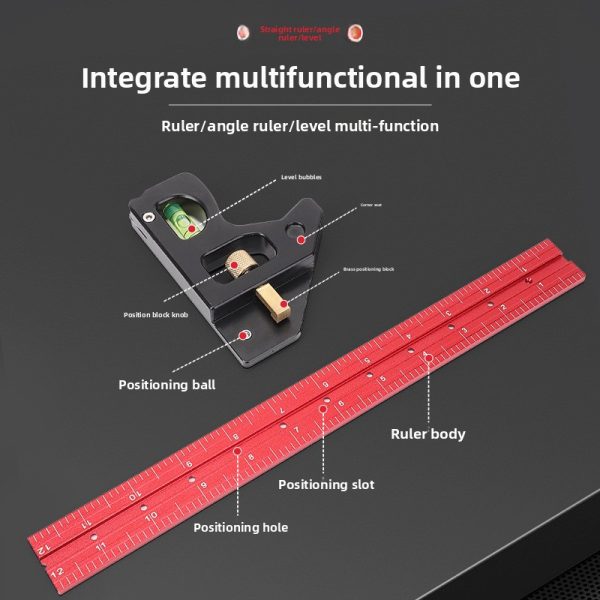 heavy duty combination square, aluminum alloy 45°/90°woodworking square, multifunctional rafter combo square measuring tools