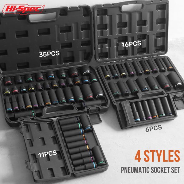 hi spec drive auto repair tool box set hand tools 1/2" inch color impact short long socket set for pneumatic wrenches oem odm
