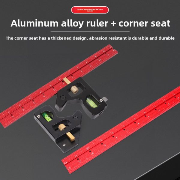 heavy duty combination square, aluminum alloy 45°/90°woodworking square, multifunctional rafter combo square measuring tools