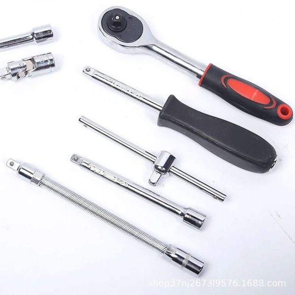46pcs auto repair tool kit 1/4 inch socket set ratchet torque wrench electrical application convenient box case mechanic use