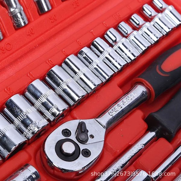 46pcs auto repair tool kit 1/4 inch socket set ratchet torque wrench electrical application convenient box case mechanic use